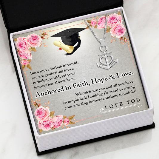 Graduate ANCHORED IN FAITH HOPE & LOVE Necklace Silver