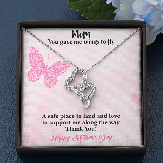 Mother's Day Wings to Fly Double Heart Necklace